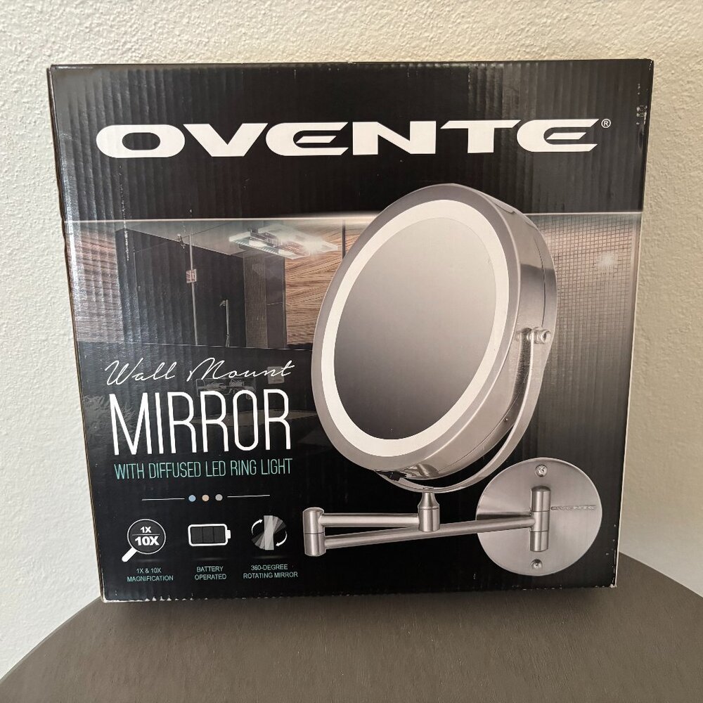 OVENTE 7” Wall Mount Mirror with 1X/10X Magnification, Double Sided Mag, Silver